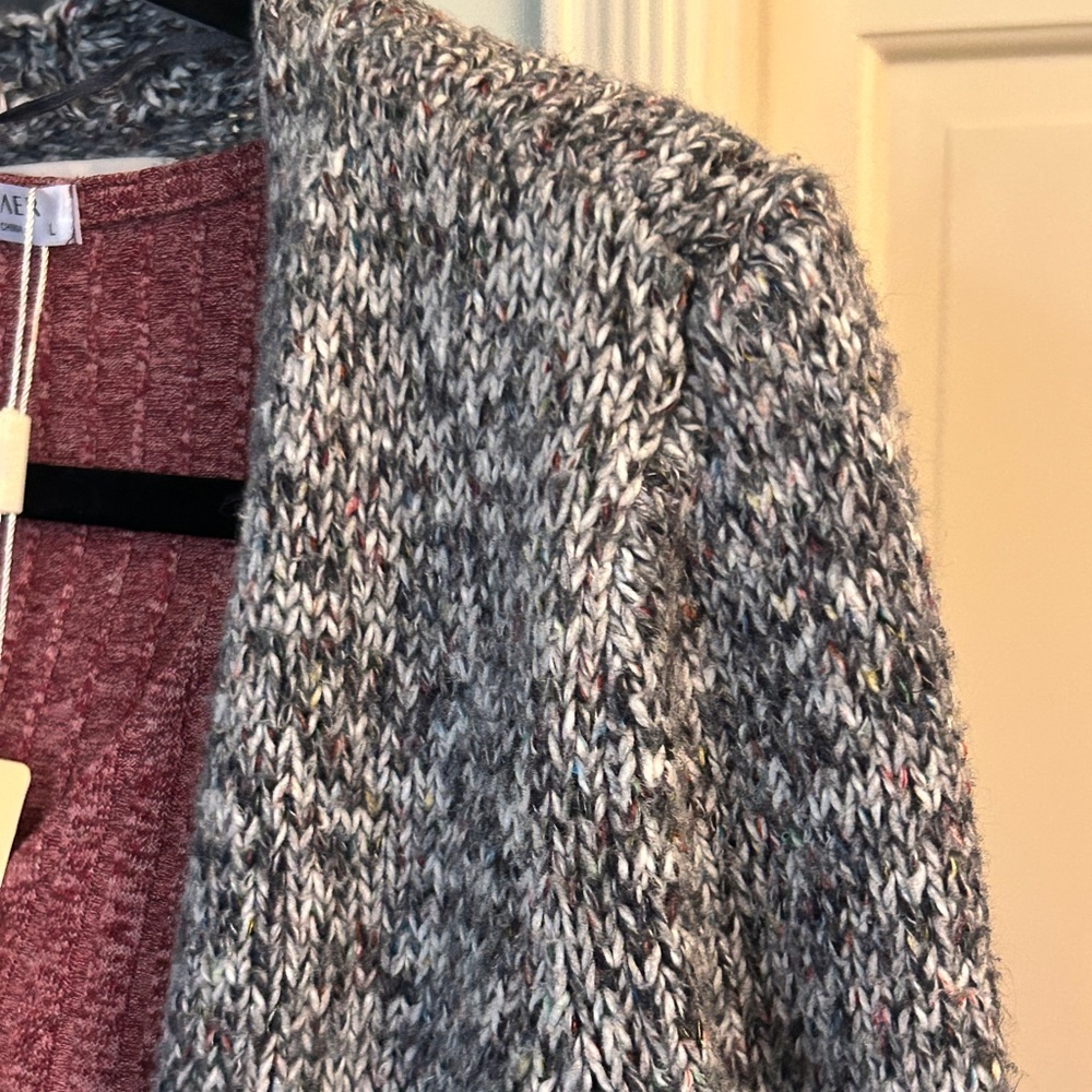 LOFT Gray Open-Front Cardigan Sweater Marled Gray Burgundy White Size Small - Picture 4 of 13